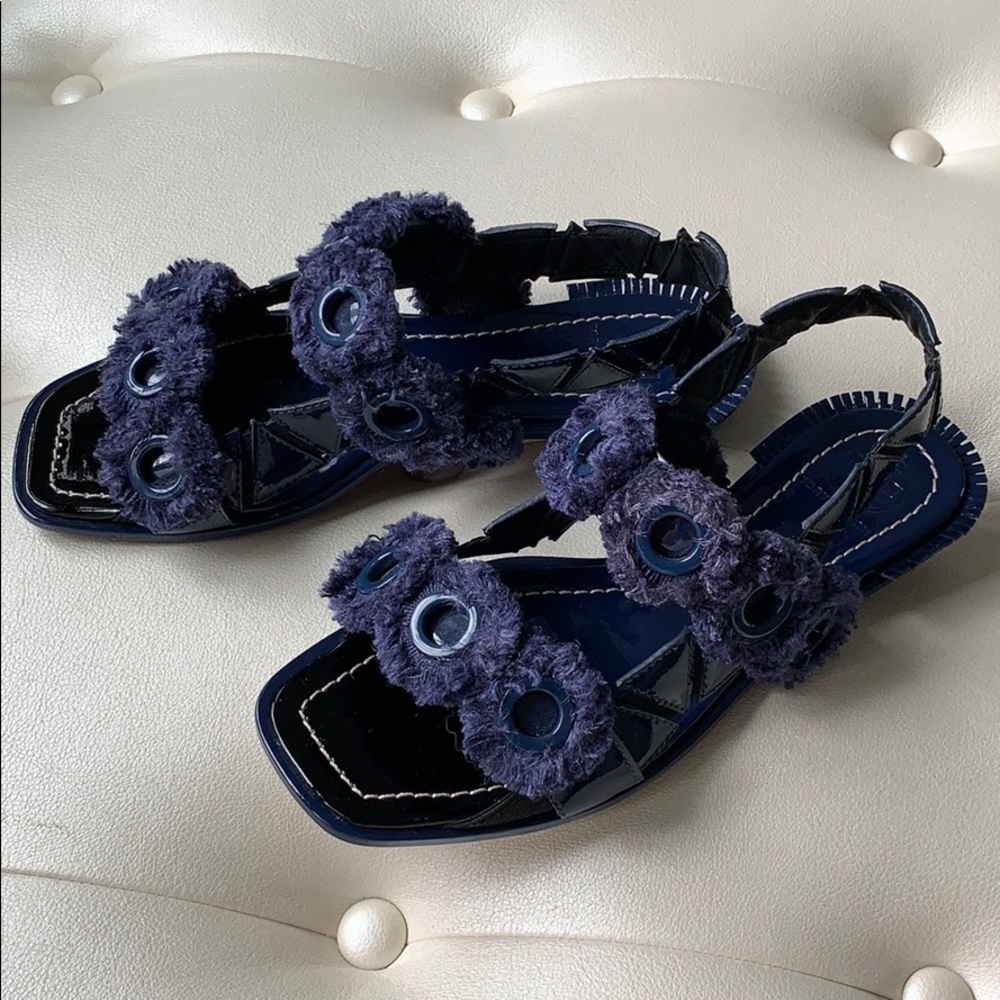 Tory Burch Freya Fringed Embellished Patent Sandal